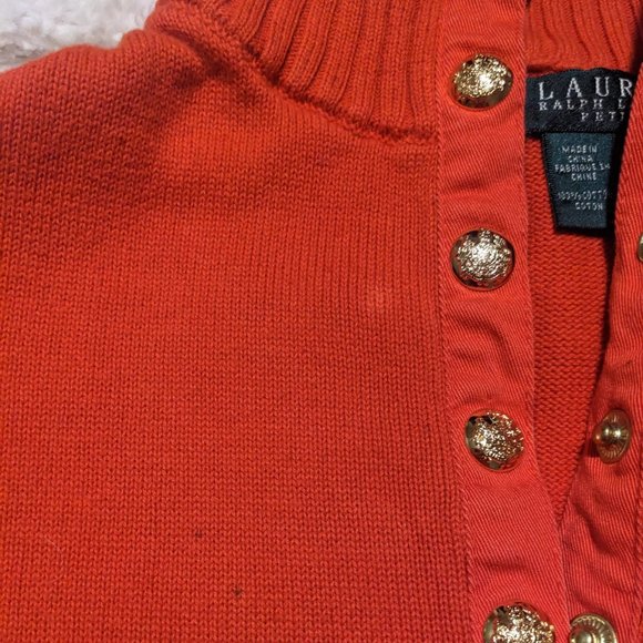 Lauren by Ralph Lauren Vintage Petite Orange Knit Snap Neck Sweater - Picture 5 of 7